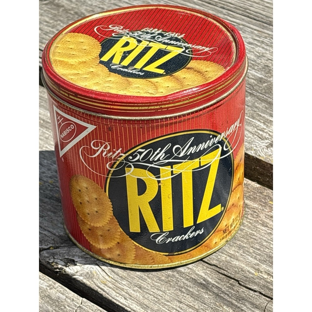 VTG 1980s Ritz Crackers 50th Anniversary Tin Nabisco USA Red & Yellow